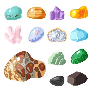 Yarı değerli taşlar taşlar ve mineral taş zar renkli parlak kristal vektör illüstrasyon izole