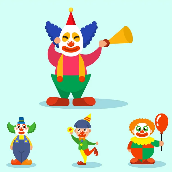 Palhaço bonito personagens performer carnaval ator maquiagem malabarismo humano vetor desenhos animados ilustrações — Vetor de Stock