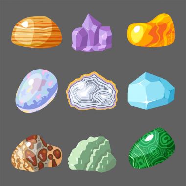 Yarı değerli taşlar taşlar ve mineral taş zar renkli parlak kristal vektör illüstrasyon izole