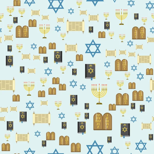 Judendomen kyrkans traditionella sömlösa mönster hanukkah religiösa synagogan påsk hebreiska jude vektorillustration. — Stock vektor