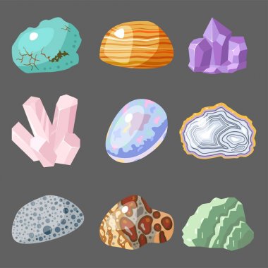Yarı değerli taşlar taşlar ve mineral taş zar renkli parlak kristal vektör illüstrasyon izole