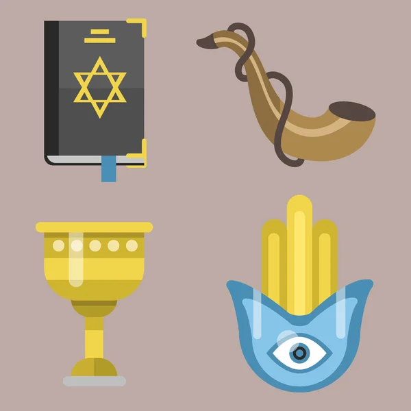 Judendomen kyrkans traditionella symboler isolerade hanukkah religiösa synagogan påsk hebreiska jude vektorillustration. — Stock vektor