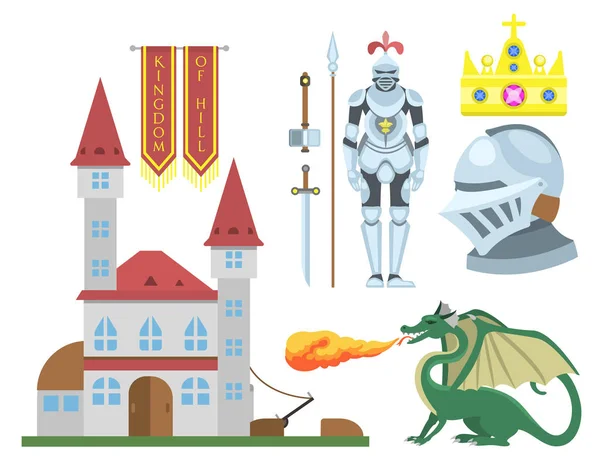 Cresta real heráldica caballero medieval elementos vintage rey símbolo heráldica castillo insignia vector ilustración — Archivo Imágenes Vectoriales