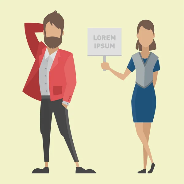 Business people man and woman full length of professional portrait community characters vector illustration.