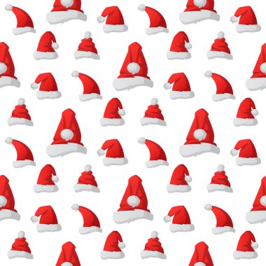 Noel Baba moda kırmızı şapka Dikişsiz desen arka plan modern zarafet kap kış xmas tatil üstlük illüstrasyon vektör.