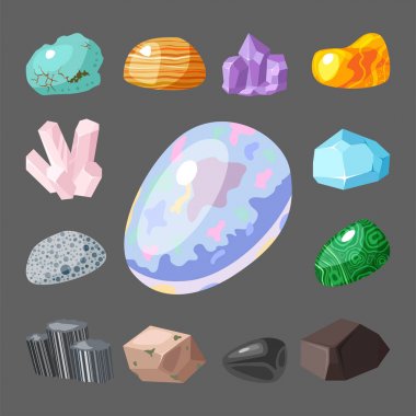 Yarı değerli taşlar taşlar ve mineral taş zar renkli parlak kristal vektör illüstrasyon izole