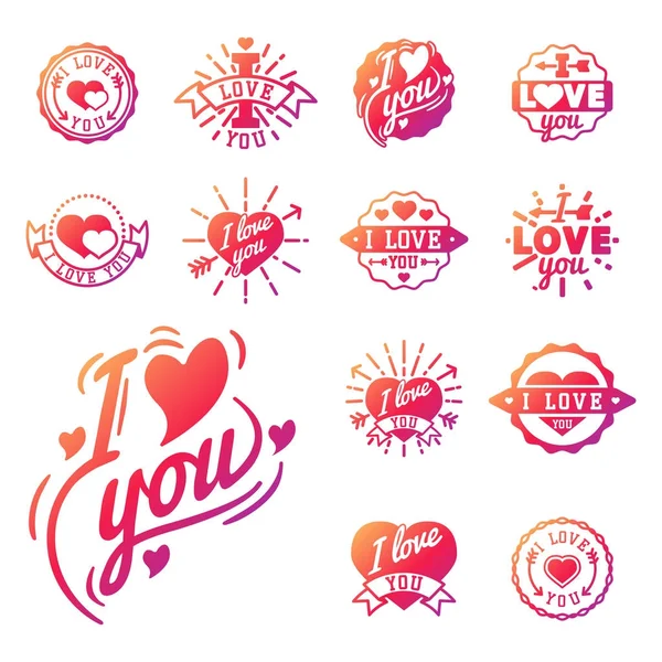 Ik hou van je tekst overlays hand getrokken belettering badge inspirerende minnaar offerte illustratie vector. — Stockvector