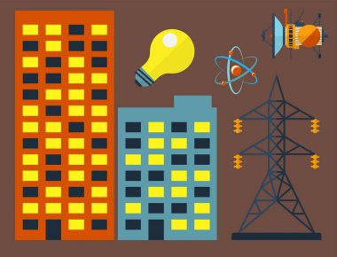 Soğutma Kulesi, nükleer enerji santrali vektör elektrik çevre endüstriyel elektrik kirliliği istasyonu baca duman reaktör