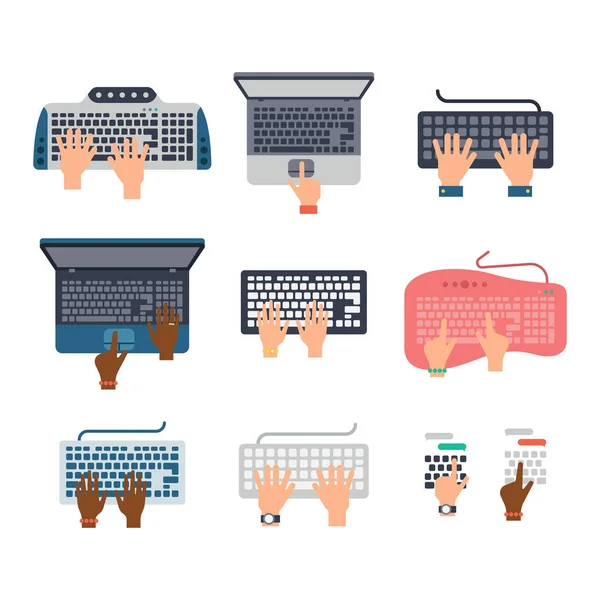 W ręce użytkowników klawiatury i myszy komputera technologii internet pracy pisanie narzędzi wektorowych ilustracji — Wektor stockowy