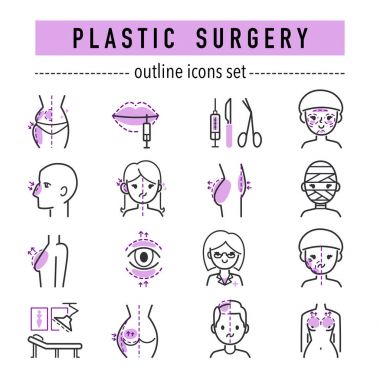 Plastik cerrahi vücut parçaları düzeltme Infographic simgeler anaplasty ilaç cilt tedavi güzellik sağlık yordamı vektör çizim yüz