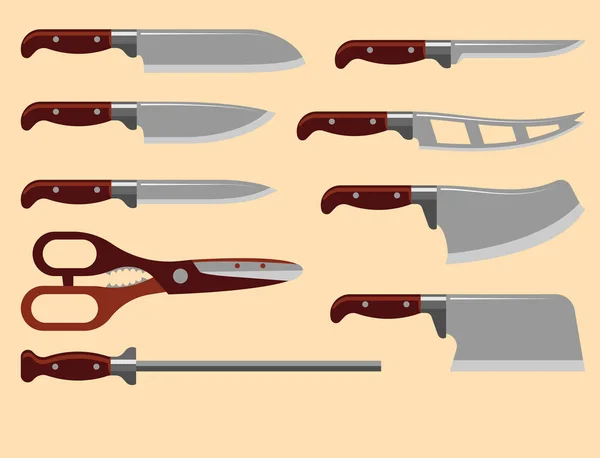 Mutfak bıçak silah çelik keskin hançeri metal askeri tehlikeli metalik kılıç vektör çizim — Stok Vektör