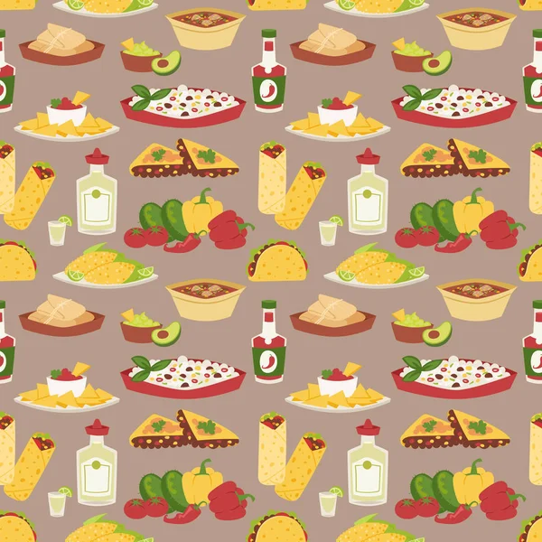 Mexican traditional dish with meat mexico food vector seamless pattern background — Stock Vector