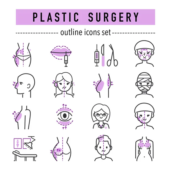Části těla plastická chirurgie čelit korekce infografika ikony anaplasty medicíny kůže léčba krása zdraví postup vektorové ilustrace — Stockový vektor