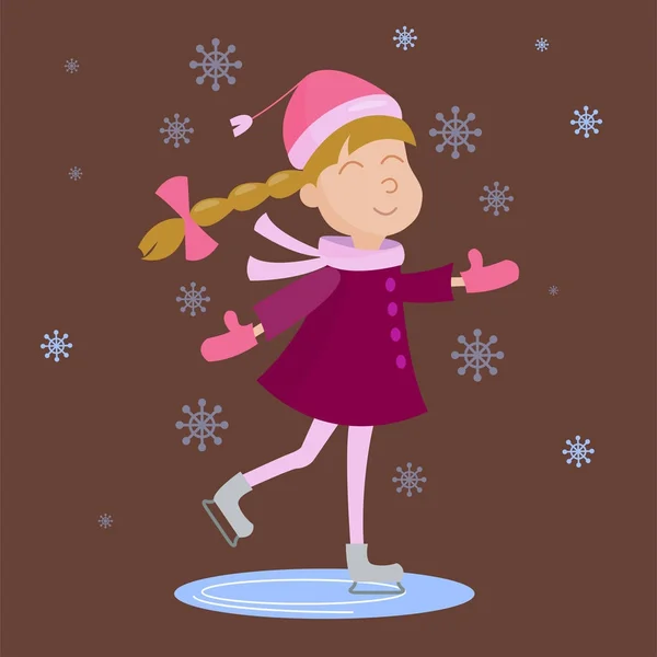 Nowy rok zimowe wakacje tło wektor ilustracja kreskówka Christmas dziewczynka na łyżwach gry Zimowe Igrzyska. — Wektor stockowy