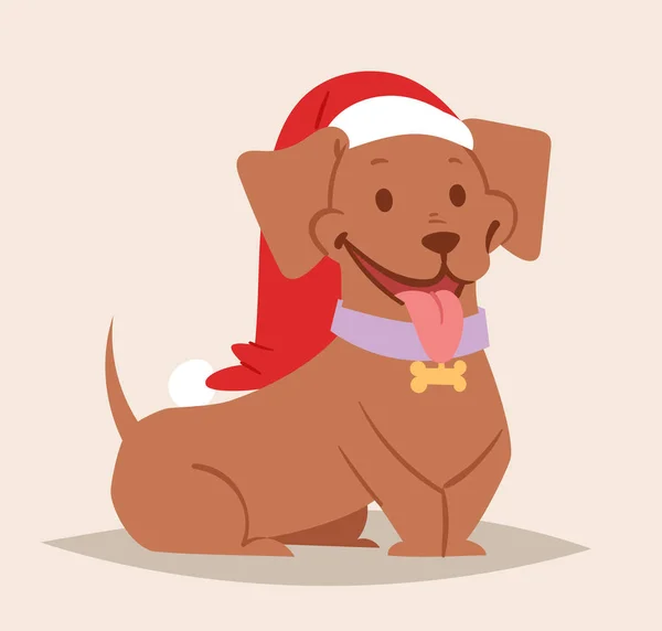 Χριστούγεννα σκύλος διάνυσμα καρτούν χαριτωμένο κουτάβι χαρακτήρες εικονογράφηση σπίτι κατοικίδια σκυλάκι διαφορετικά Χριστούγεννα γιορτάζουμε θέτει στη Σάντα κόκκινο καπέλο — Διανυσματικό Αρχείο