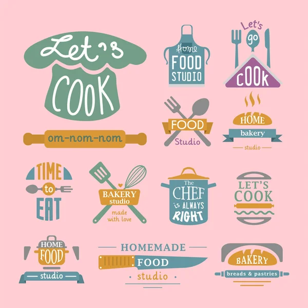 Kochen Plakette Motivation Text Vektor Illustration Bäckerei Geschäft Lebensmittel Typografie Etiketten Design-Elemente — Stockvektor