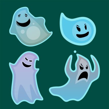 Çizgi Film ürkütücü hayalet karakteri korkunç tatil canavar kostüm kötü siluet ürkütücü hayalet hayalet hayalet vektör çizim.