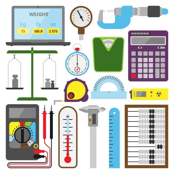 测量机构工具和电子检测设备插图工程测试施工设备 — 图库矢量图片