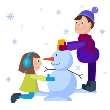 Kış oyunları oynayan Noel çocuklar yeni yıl kış tatil arka plan vektör çizim karikatür.
