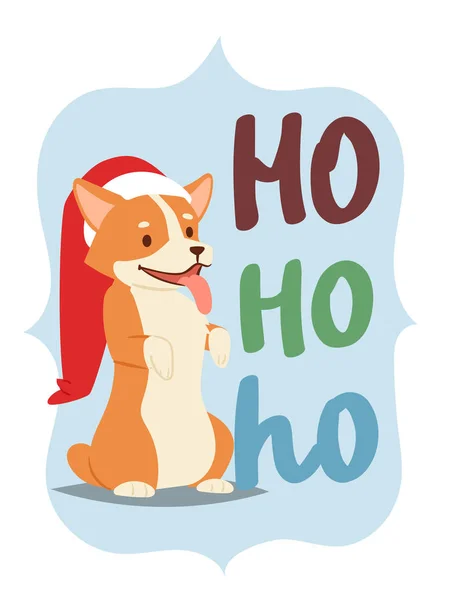 Natal 2018 cão cartão vetor bonito desenho animado personagens de cachorro ilustração casa animais de estimação cachorrinho Xmas impressão design web banner celebrar em Santa Red Hat — Vetor de Stock