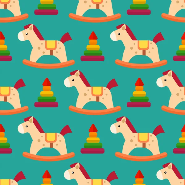 Drôle bois cheval couleurs poney papier peint vecteur sans couture motif milieux textile industrie enfants salle de jeux décoration . — Image vectorielle