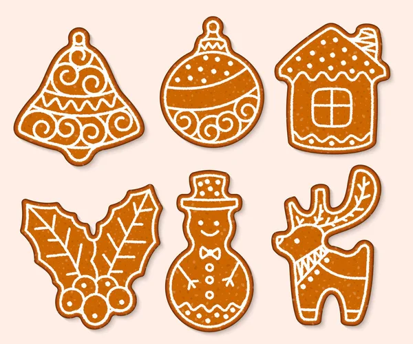 Pastel de Navidad vector dulces postres comida pasteles tradicionales para la cena de Navidad y té árbol, ciervos, pastelero, campana, casa, calcetín y pingüino ilustración — Archivo Imágenes Vectoriales