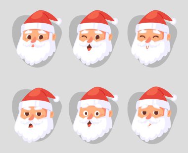 Noel Noel Baba baş duygu yüzler vektör ifade karakter pozlar illüstrasyon emojji Xmas adam kırmızı geleneksel kostüm ve Noel Baba şapkası