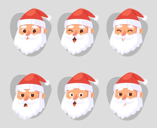 Noël Père Noël tête émotion visages vectoriel expression caractère pose illustration emojji Noël homme en costume traditionnel rouge et chapeau de Père Noël — Image vectorielle