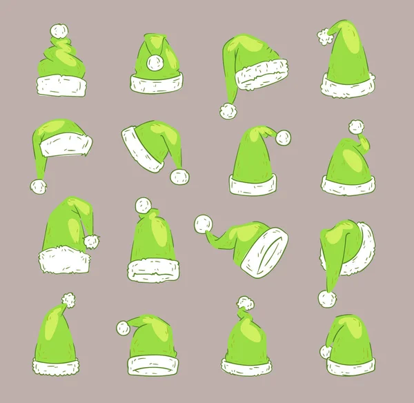Natal Papai Noel Verde chapéu de elfo vetor noel isolado ilustração Ano Novo Cristãos Xmas festa design decoração chapéus — Vetor de Stock