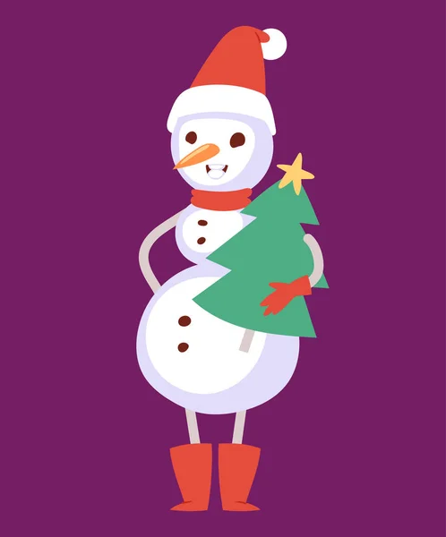 Hóember vector aranyos rajzfilm téli karácsonyi karakter ember holiday vidám karácsonyi hó emberek illusztráció — Stock Vector