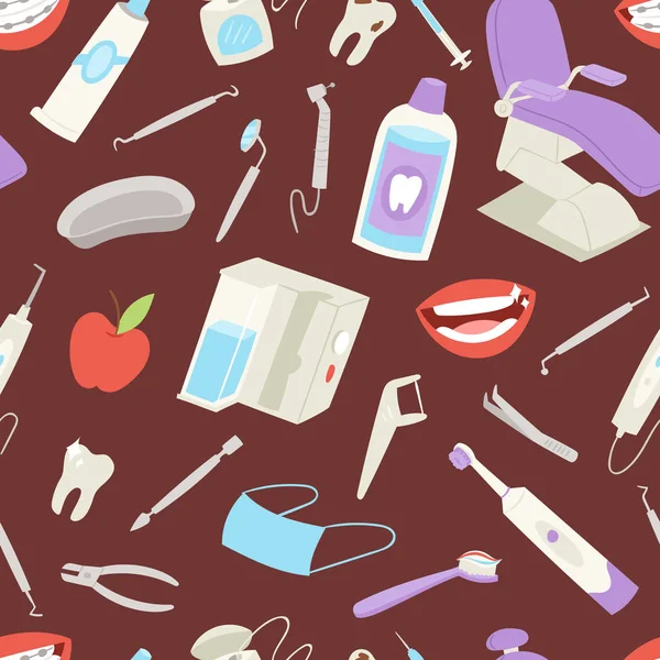 Medyczny Sprzęt stomatologiczny wzór zębów apple medycyna dentysta zdrowie higieny tła ilustracji wektorowych. — Wektor stockowy