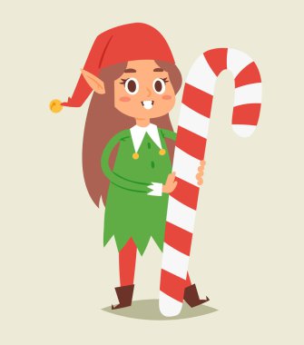 Noel elfs Noel Baba yardımcıları çizgi elfish kız genç kahramanlar geleneksel kostüm kutladı vektör çocuk çocuklar