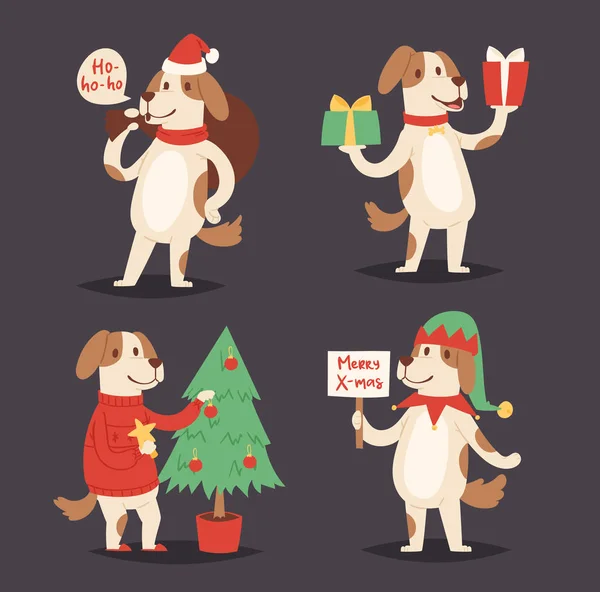 Natal cão vetor bonito desenho animado cachorrinho personagem ilustração animal de estimação cachorrinho Natal celebrar pose ilustração — Vetor de Stock