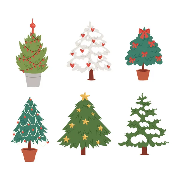 크리스마스 새 해 트리 벡터 아이콘 장식 스타 크리스마스 선물 휴일 축 하 겨울 시즌 파티 나무 식물 디자인. — 스톡 벡터
