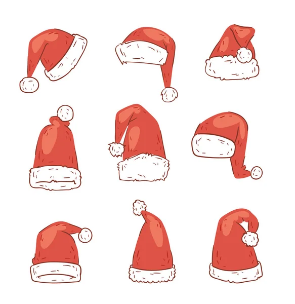Navidad Santa Claus rojo sombrero vector noel aislado ilustración Año Nuevo cristianos Navidad fiesta diseño decoración sombreros — Archivo Imágenes Vectoriales