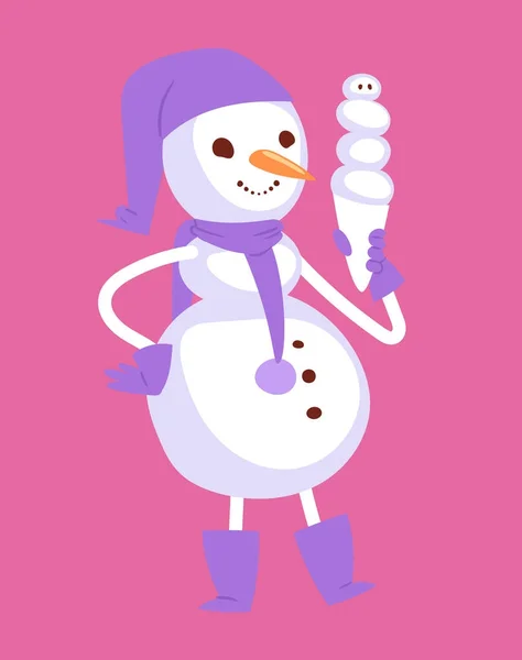 Bonhomme de neige vecteur mignon dessin animé hiver Noël personnage homme vacances joyeux Noël neige gens illustration — Image vectorielle