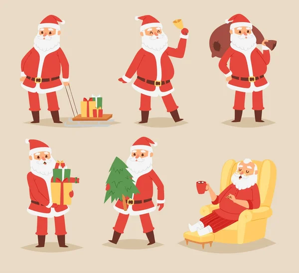 Natale Babbo Natale personaggio vettoriale posa illustrazione Natale uomo in costume tradizionale rosso e cappello di Babbo Natale — Vettoriale Stock