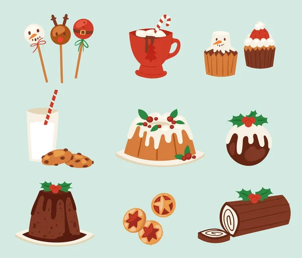 Noel gıda vektör tatlılar dekorasyon xmas aile diner tatlı kutlama yemeği illüstrasyon tatil. Geleneksel festival kış pasta ev yapımı x-mas partisi — Stok Vektör