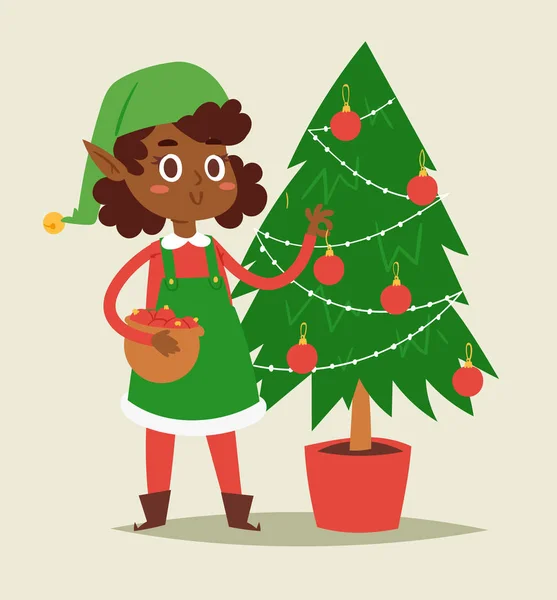 Christmas elfs barn vector barn Santa Claus hjälpare seriefigurer elfish flicka unga traditionell dräkt firade — Stock vektor