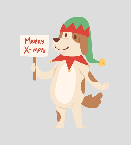 Weihnachten Hund Vektor niedlich Cartoon Welpen Charakter Illustration pet doggy Weihnachten feiern Weihnachtsmann roten Hut Pose Illustration — Stockvektor