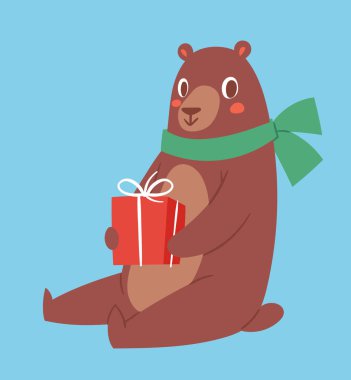Boz ayı hayvan vektör ve hediye kutusu şirin güzellik karakter komik tarzı poz kutlamak Noel Noel veya doğum günü tatil ya da yeni yıl zaman büyük ayı hayvan