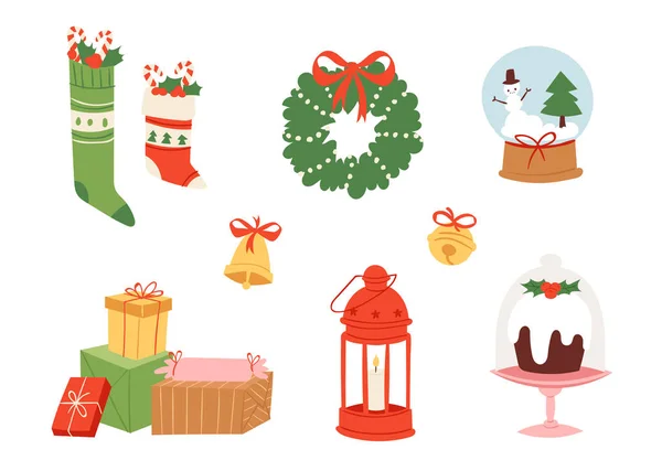 Iconos de Navidad vector de símbolos para la celebración de Año Nuevo decoración ilustración de símbolos de adornos festivos de Navidad . — Archivo Imágenes Vectoriales