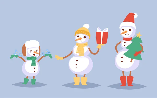 Bonhomme de neige vecteur mignon famille dessin animé hiver Noël personnage homme vacances joyeux Noël neige gens illustration — Image vectorielle