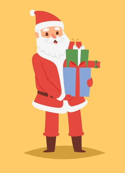 Noel Noel Baba vektör karakter poz illüstrasyon kırmızı geleneksel kostüm ve Santa şapka Xmas adam — Stok Vektör