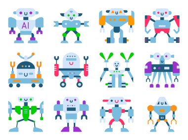 Robotla beyaz arka plan illüstrasyon izole robotlar vektör çizgi film Robotik çocuklar oyuncak sevimli karakter canavar veya trafo cyborg Robotik Dönüştür