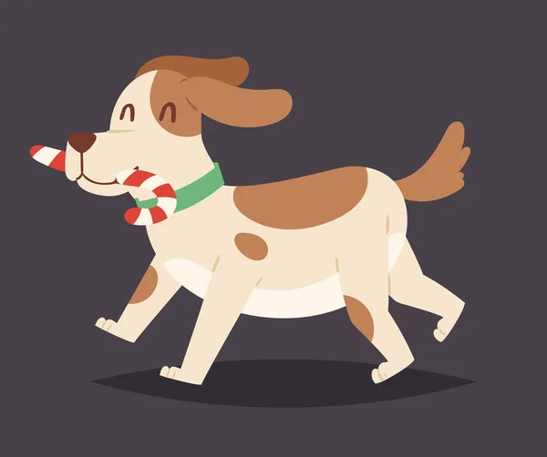 Χριστούγεννα διανυσματικά σκύλος χαριτωμένο και καραμέλα γελοιογραφία κουτάβι χαρακτήρα εικονογράφηση κατοικίδιο σκυλάκι Χριστούγεννα γιορτάζουν πόζα εικονογράφηση — Διανυσματικό Αρχείο