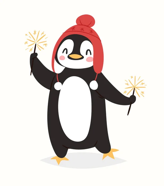 クリスマス ペンギン ベクトル文字漫画かわいい鳥を祝うクリスマス遊び心ハッピー ペンギン顔笑顔イラスト — ストックベクタ