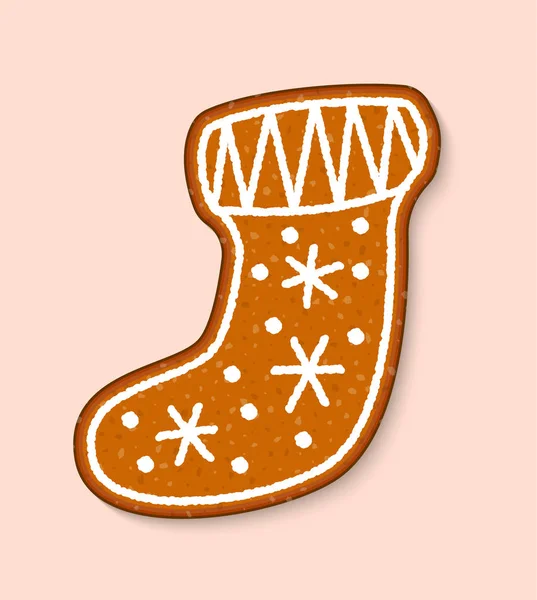Pastel de calcetines de galletas navideñas vector dulces postres alimentos cocinados pasteles tradicionales para la cena de Navidad y la ilustración de la tetera — Archivo Imágenes Vectoriales