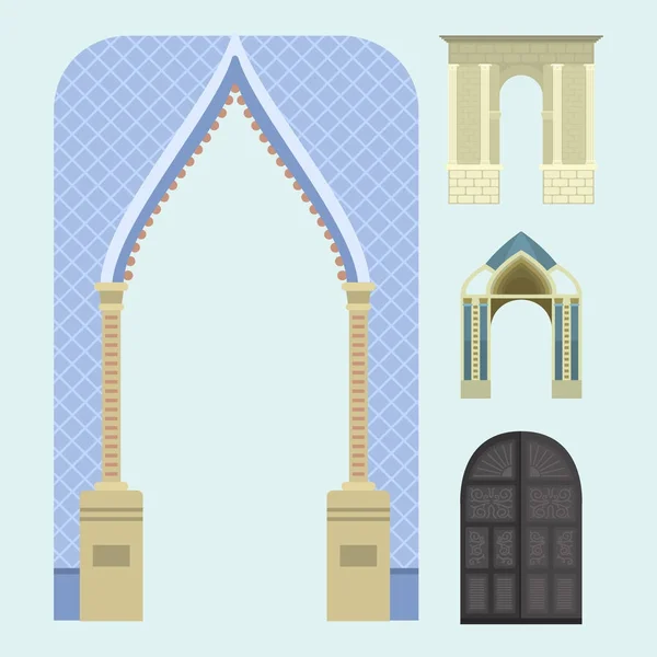 Arco vector arquitectura construcción marco columna entrada diseño clásico ilustración — Vector de stock