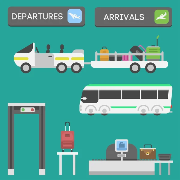 Plano aeropuerto transporte símbolos plano diseño ilustración estación concepto aire puerto símbolos salida equipaje avión negocio vector — Vector de stock